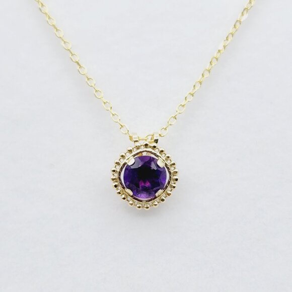 10K Yellow Gold Genuine Amethyst 6x6mm (0.75ct) Pendant - Picture 1 of 6
